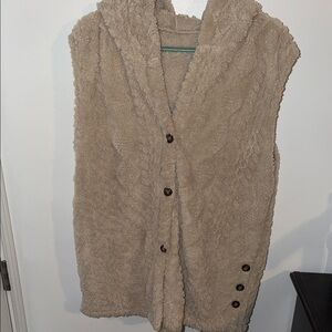 Source Unknown Beige Sherpa Hooded Button Vest